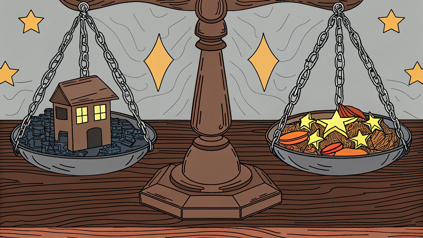 Illustration of a weighing scale balancing different technical criteria icons, symbolizing the comparison process.