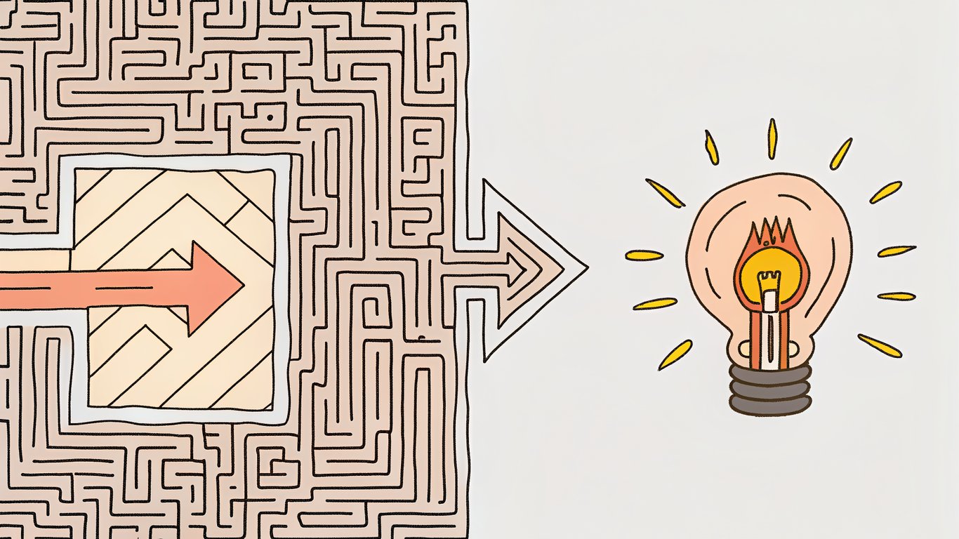 Illustration showing a confusing path leading to high costs and a clear path leading to energy savings.