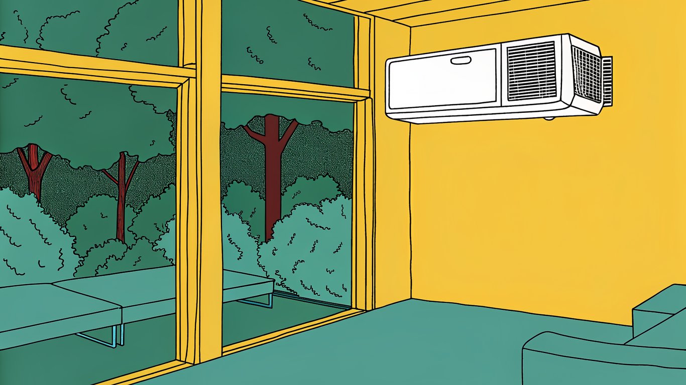 Illustration of a wall-mounted mini-split heat pump system