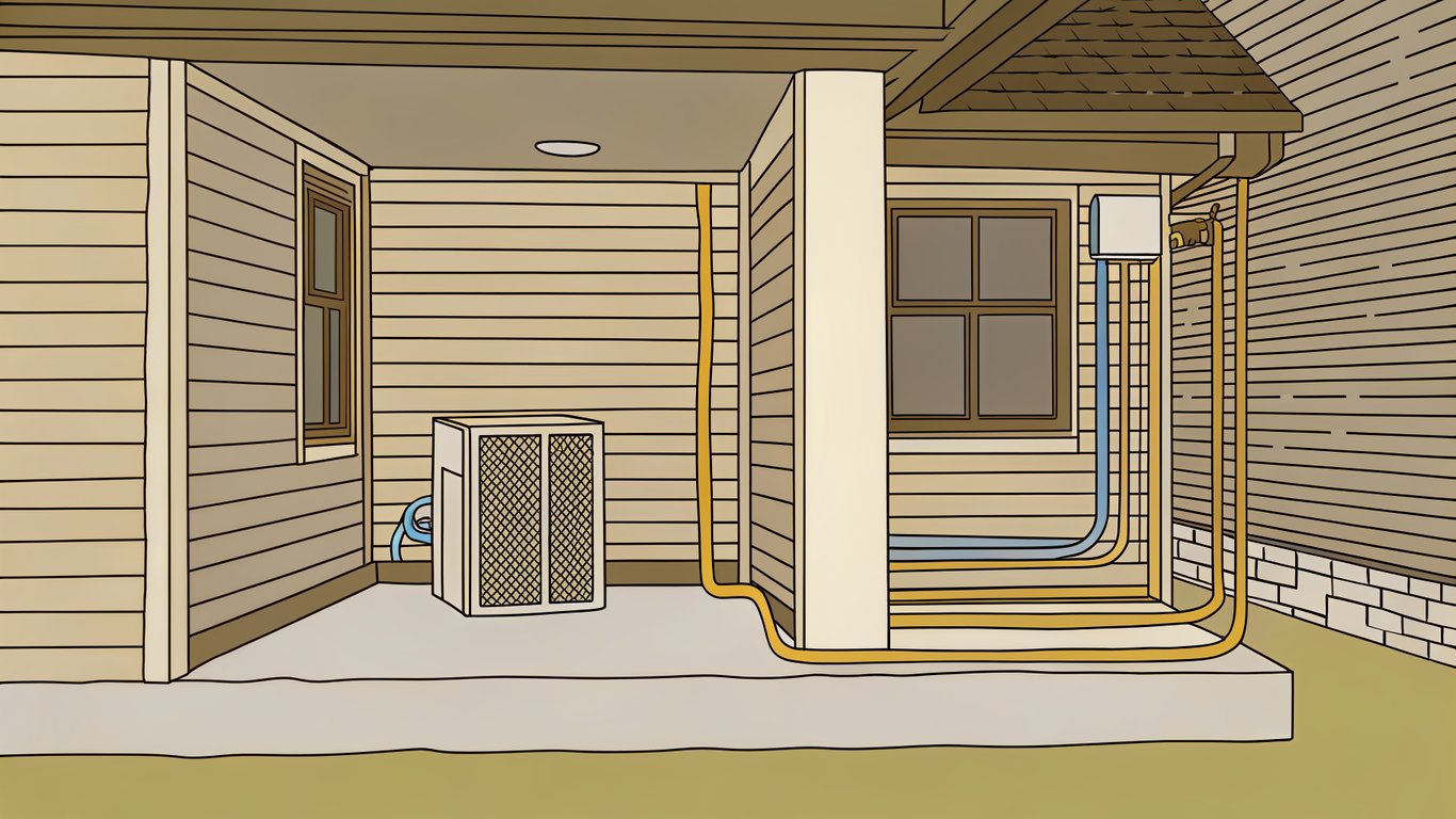 Illustration of a multi-split heat pump system with one outdoor unit and two indoor units