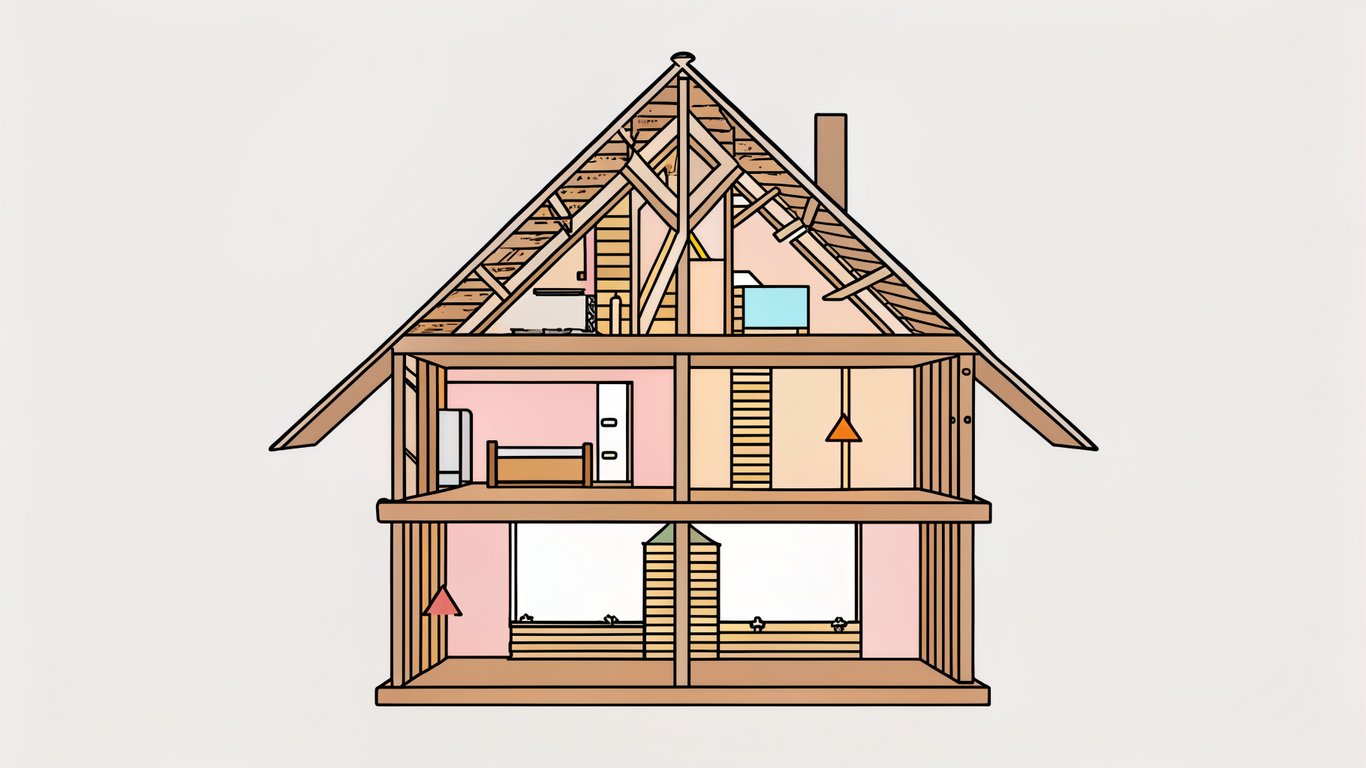 Illustration of a hidden ducted heat pump system with vents in rooms