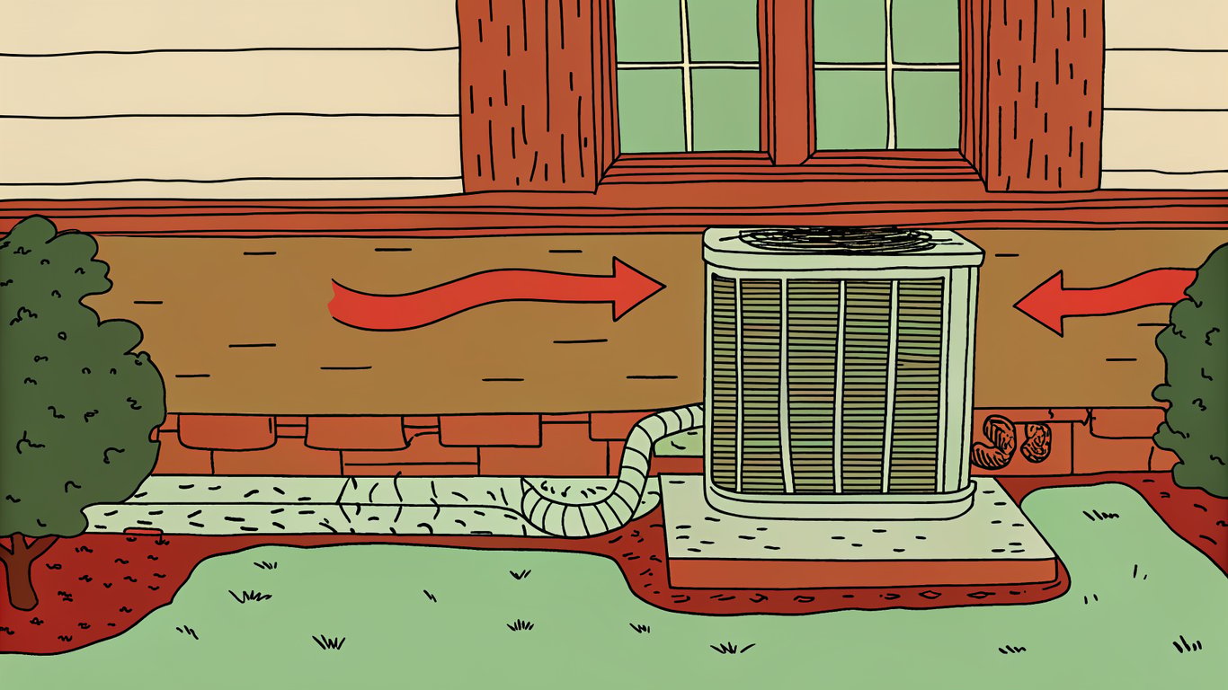 Diagram showing a heat pump moving heat from outside to inside a house.