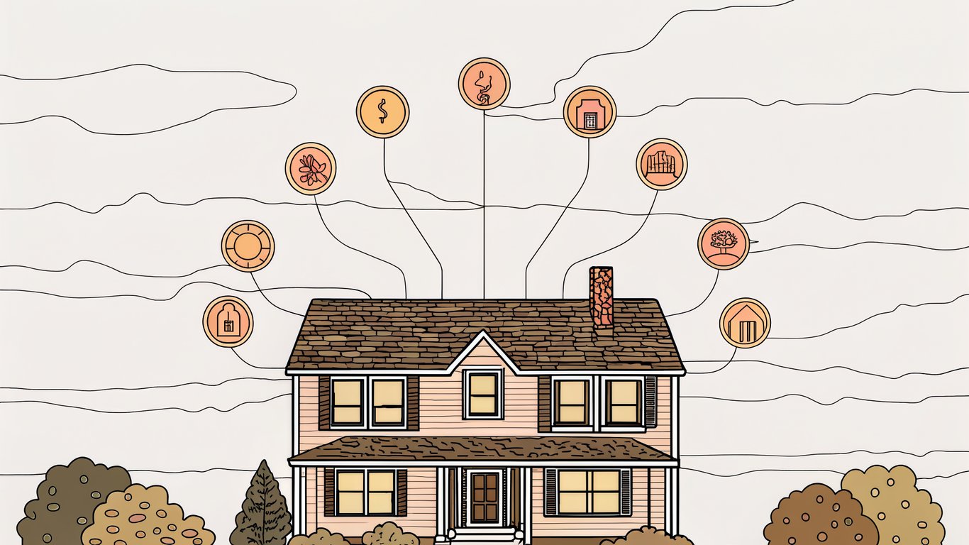 Illustration of a house receiving government subsidies for energy efficiency improvements.