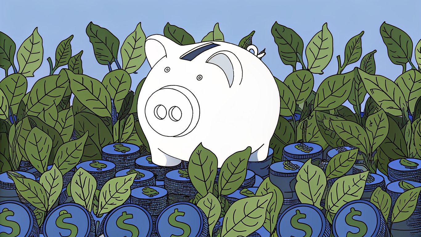 Illustration of a piggy bank with a thermostat dial, symbolizing energy savings and financial benefits.