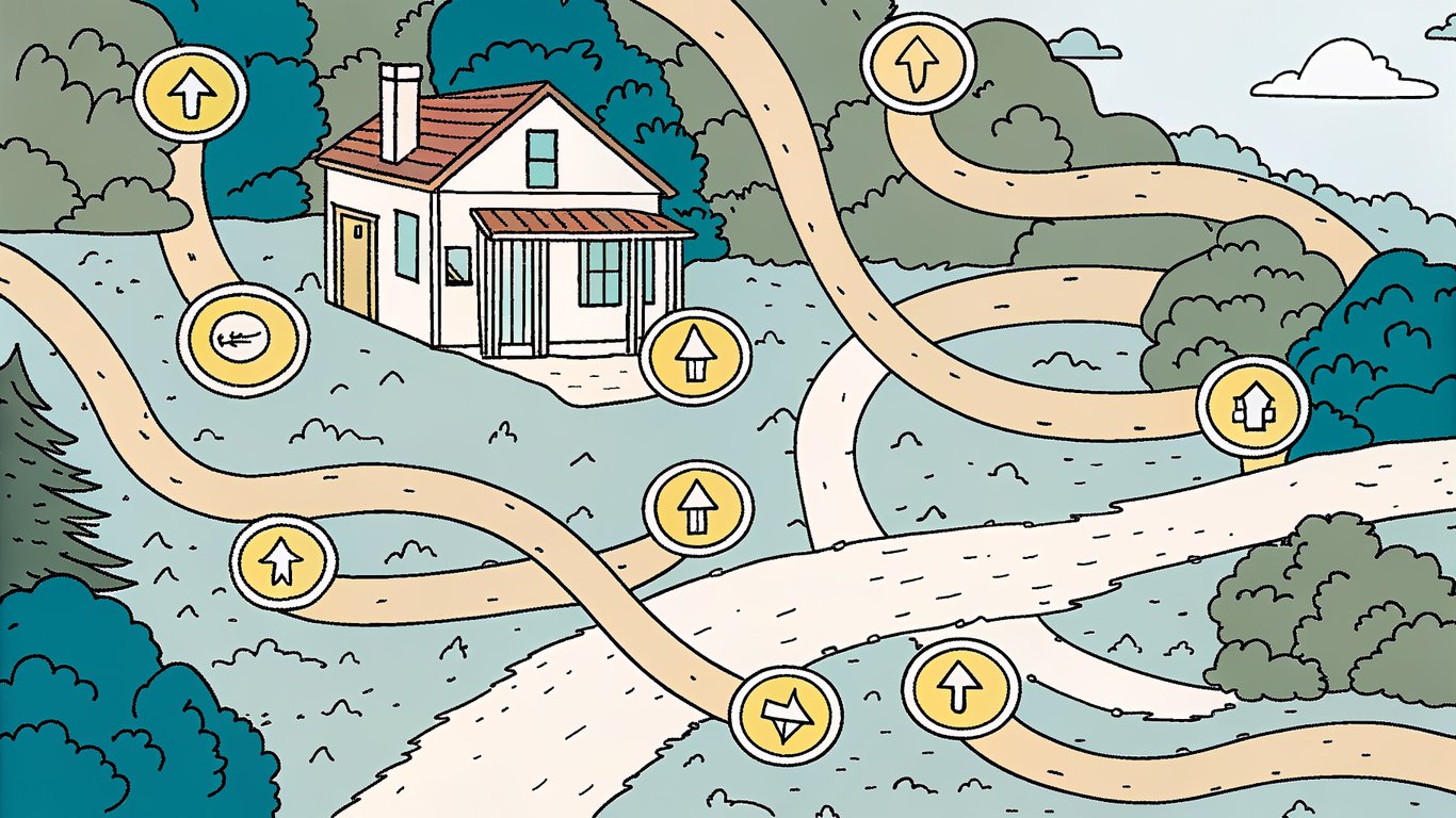 Illustration of a branching roadmap showing different grant program paths.