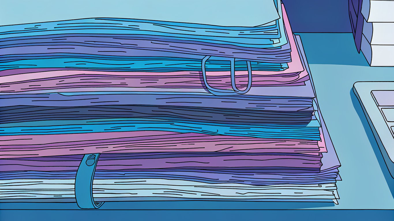Illustration of a stack of organized documents for grant applications.