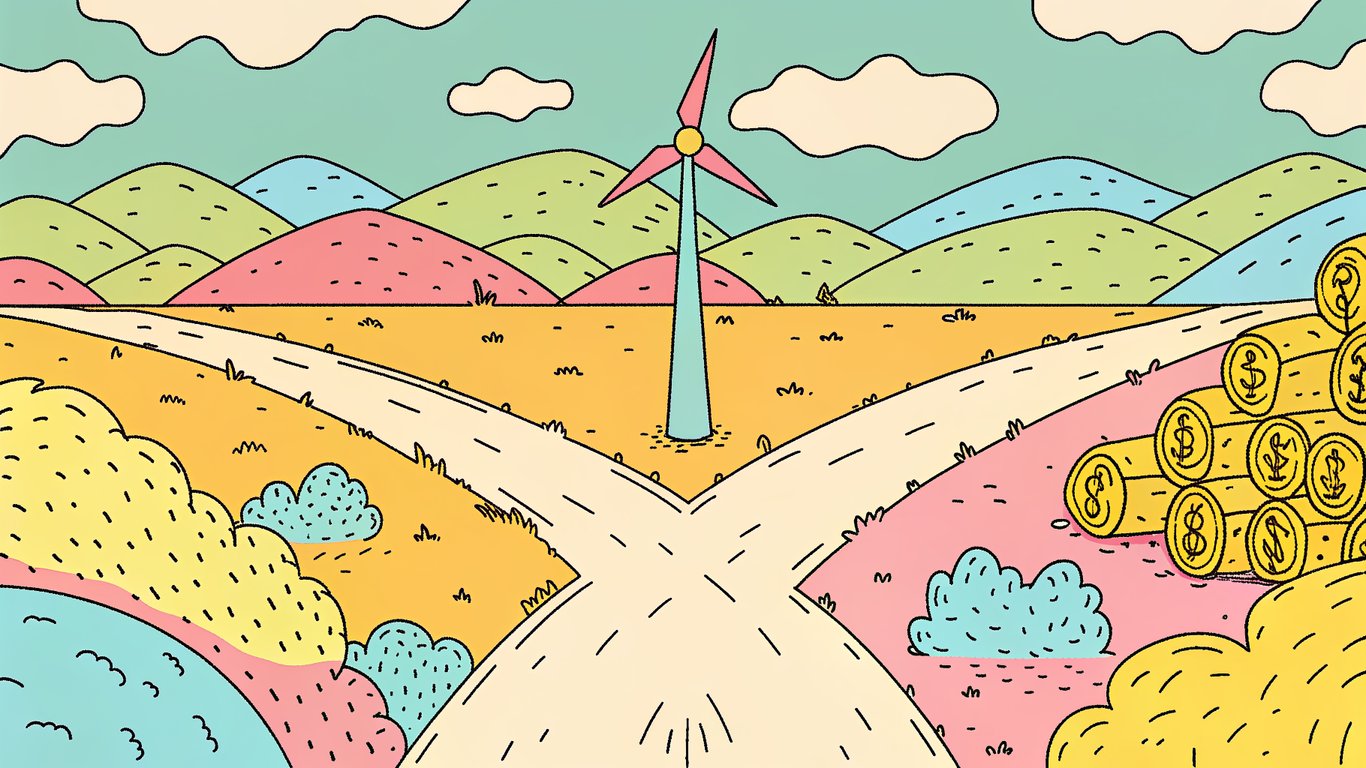 Illustration comparing two paths, one with significant money savings and another with less, symbolizing the long-term financial impact of thermopompe efficiency.