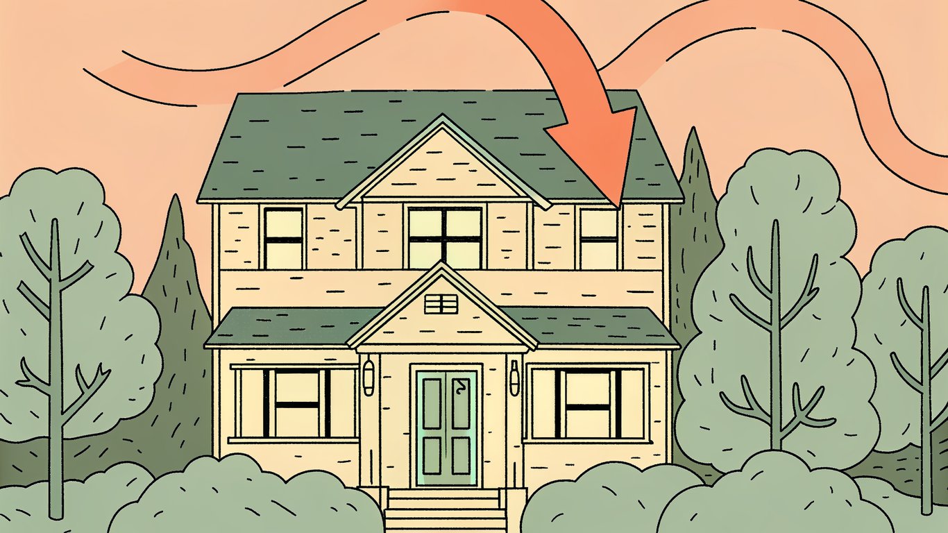 Illustration of a home with a heat pump, showing energy efficiency and cost savings.