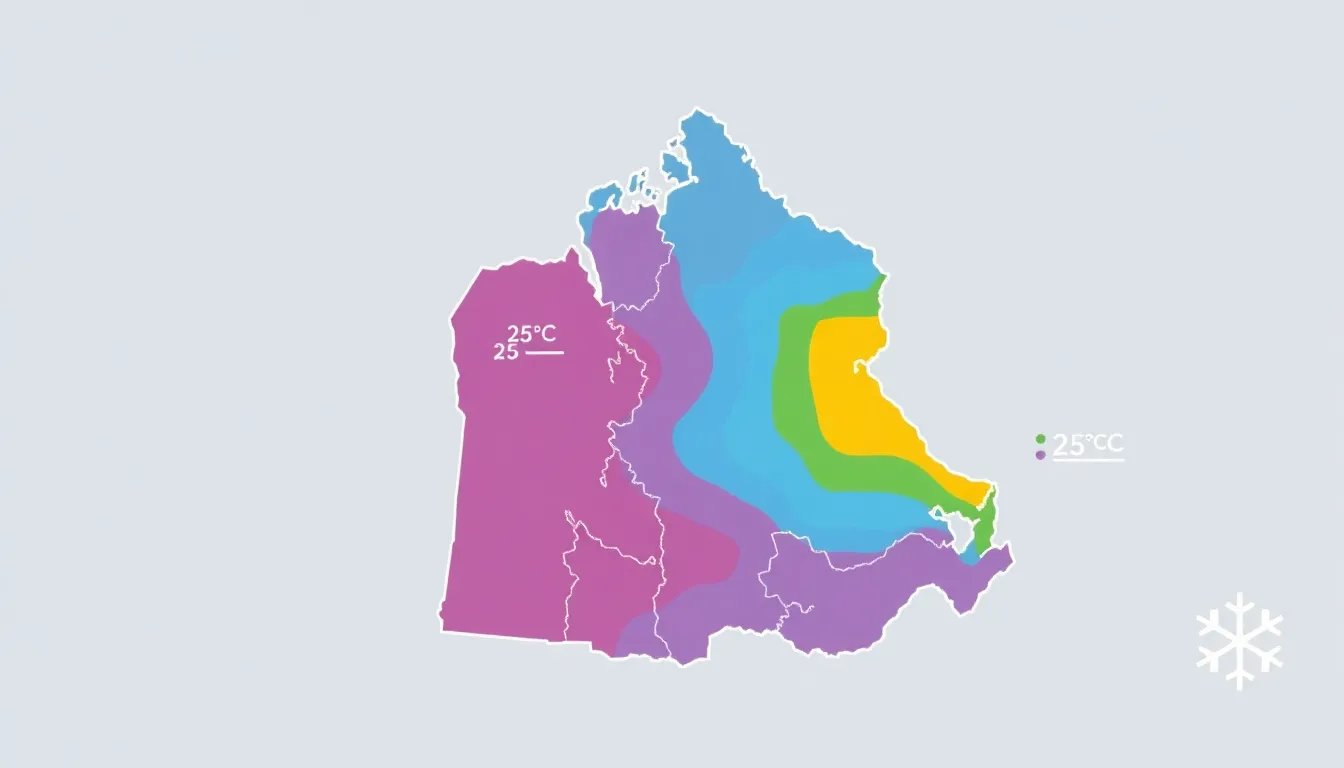 Stylized map of Quebec showing different climate zones with varying design temperatures.