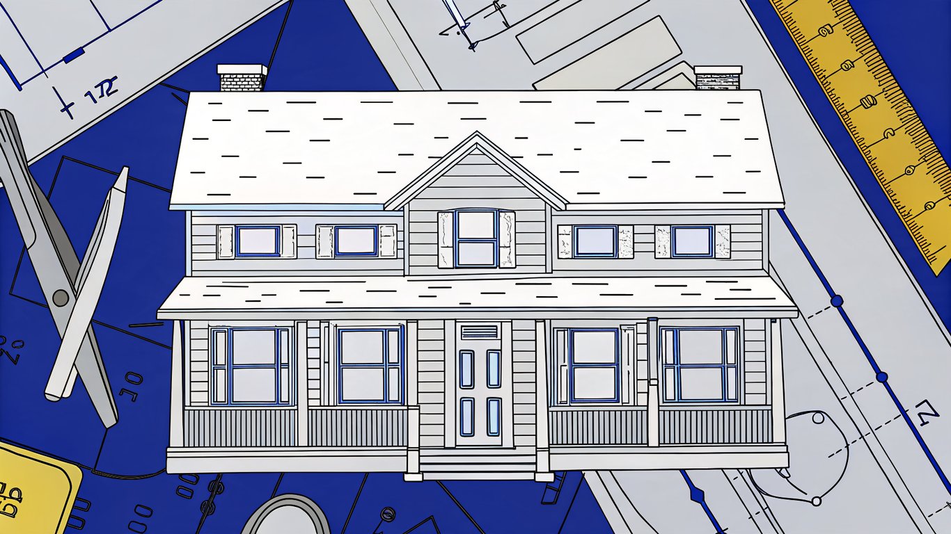 Detailed blueprint of a house with highlighted elements and calculations, representing the thoroughness of the Manuel J method.