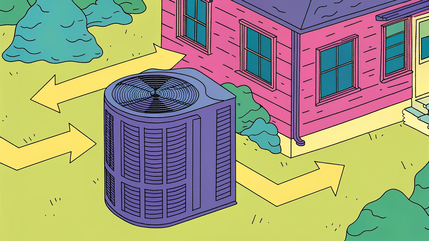 Diagram of a hybrid heating system showing outdoor heat pump, indoor furnace, and smart thermostat.