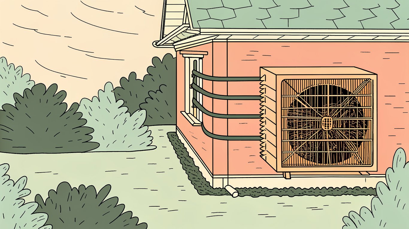 Diagram of a modern heat pump's internal components, showing efficient operation in cold weather.