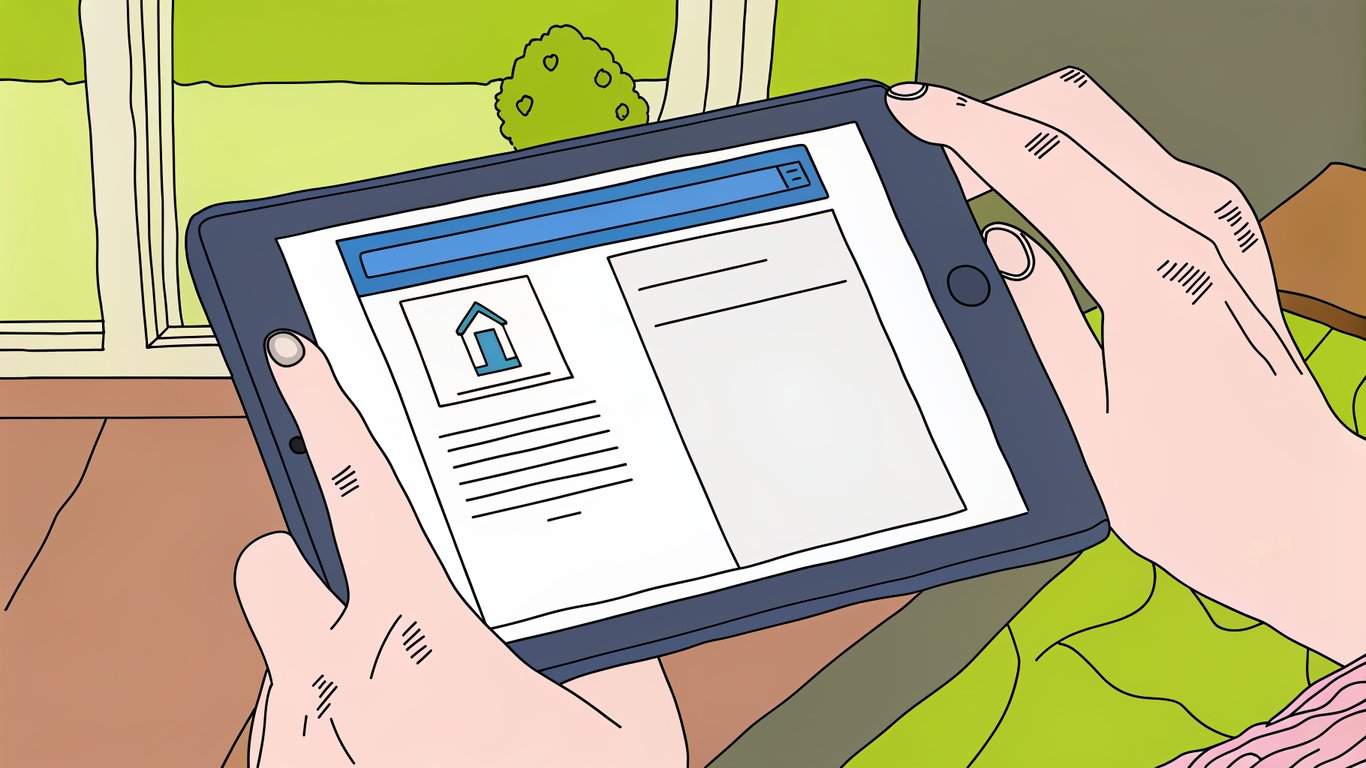 Illustration of hands using a tablet to fill out an online application form, representing the digital submission process for LogisVert.